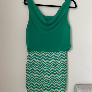 Green chevron skirt sheer mini dress